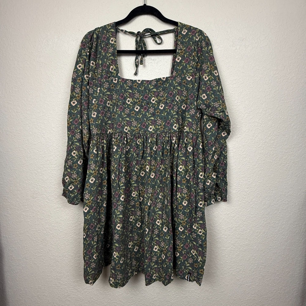 Known Supply Ambrose Forest Bloom Dress Open Back Empire Waist Organic Cotton L
